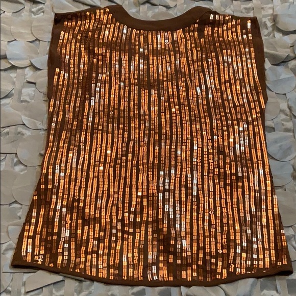 Brown chiffon with copper square sequins vest. - Picture 3 of 4